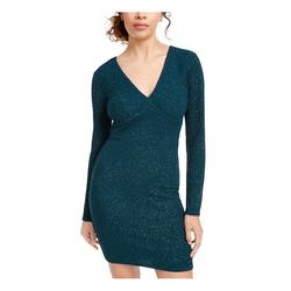 City Studio Womens Green Glitter Long Sleeve V Neck Short Body Con dress… - Picture 4 of 16